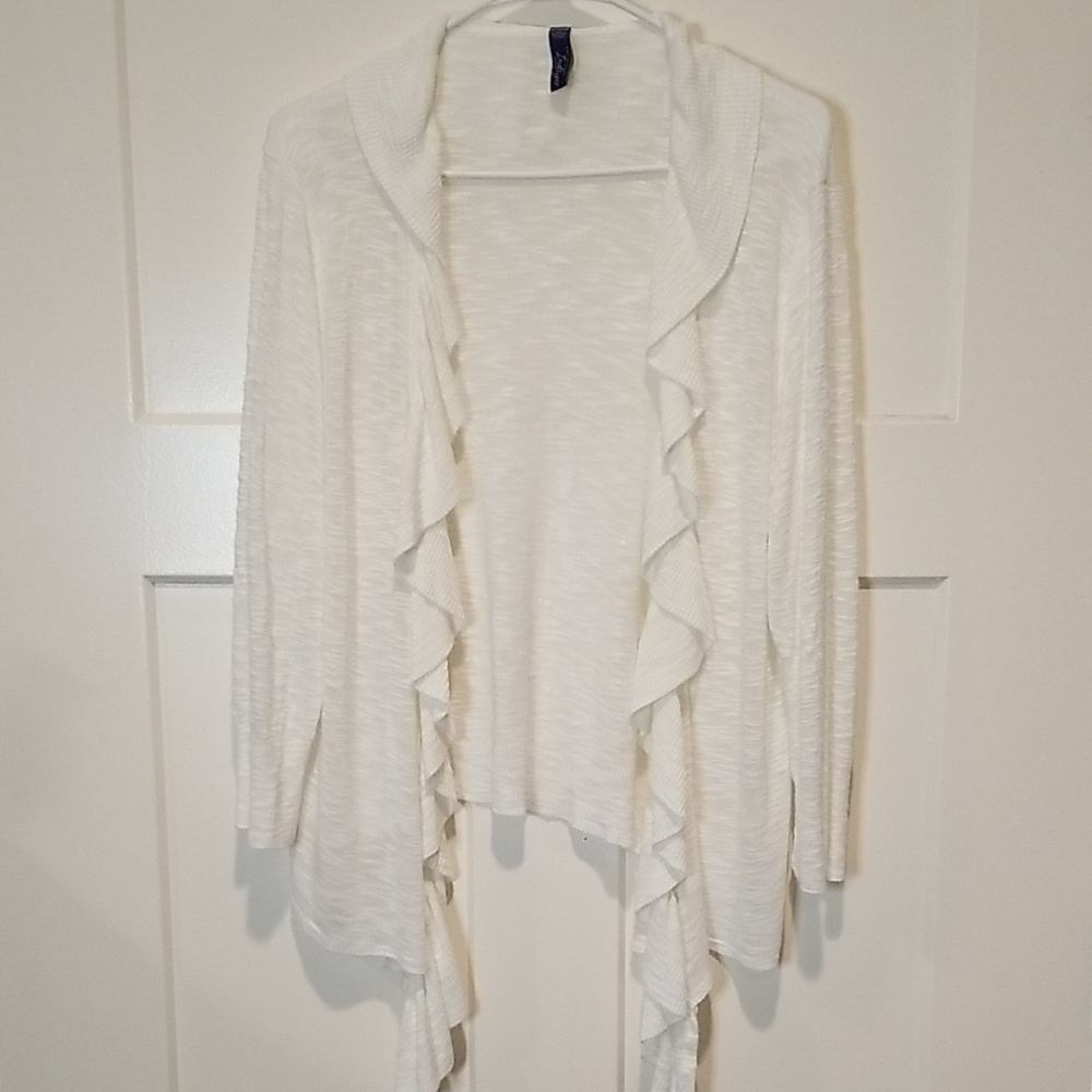 Indigo Woman White Ruffle Edge Cardigan Size 1X